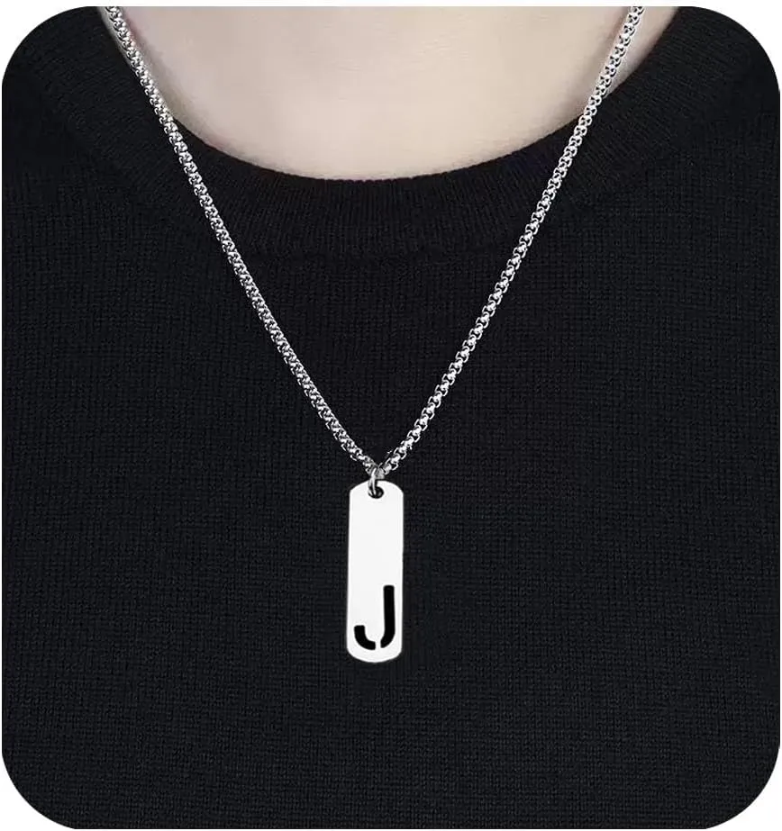    , Silver Initial Pendant Necklaces for Men Gifts for Boyfriend Him Teenage Brother Jewelry