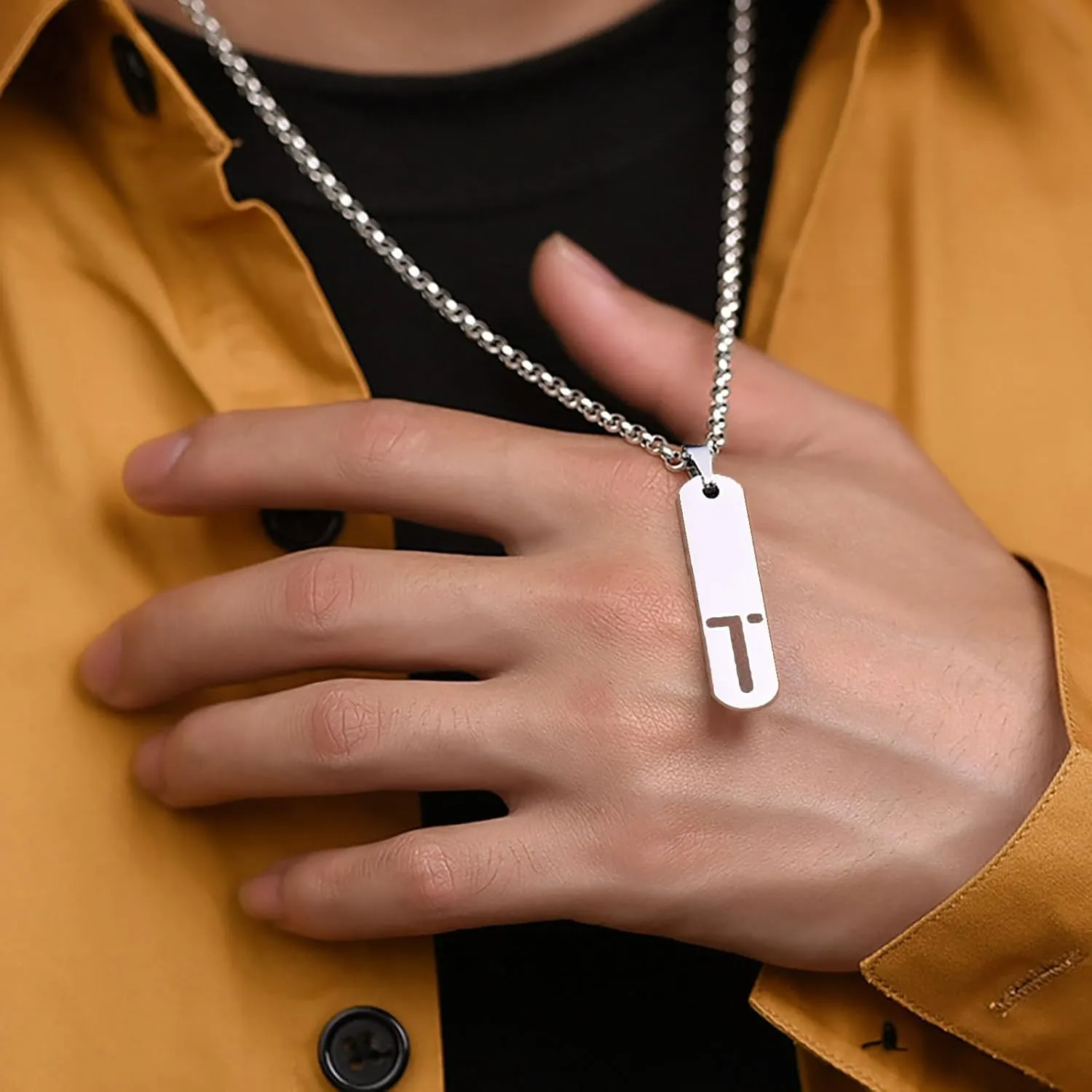    , Silver Initial Pendant Necklaces for Men Gifts for Boyfriend Him Teenage Brother Jewelry