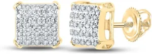 10k Gold and Diamond Square Stud Earrings - 1/8 Carat, Pave-Set, Available in Yellow or White Gold
