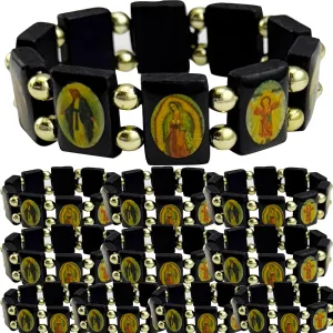 12 PCS Saint Bracelets Baptism Favors Christen Give Away Memorial Gift Unisex wooden bracelet multiple saints Virgins