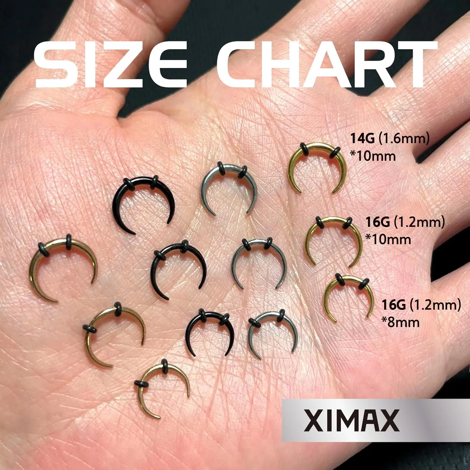 14G 16G 2Pcs Stainless Steel Pincher Septum Rings Tapers Ear Rings Crescent Tapers C Shape Buffalo Horseshoes Nose Rings O-Rings Hoops Body Piercing Jewelry Women Men