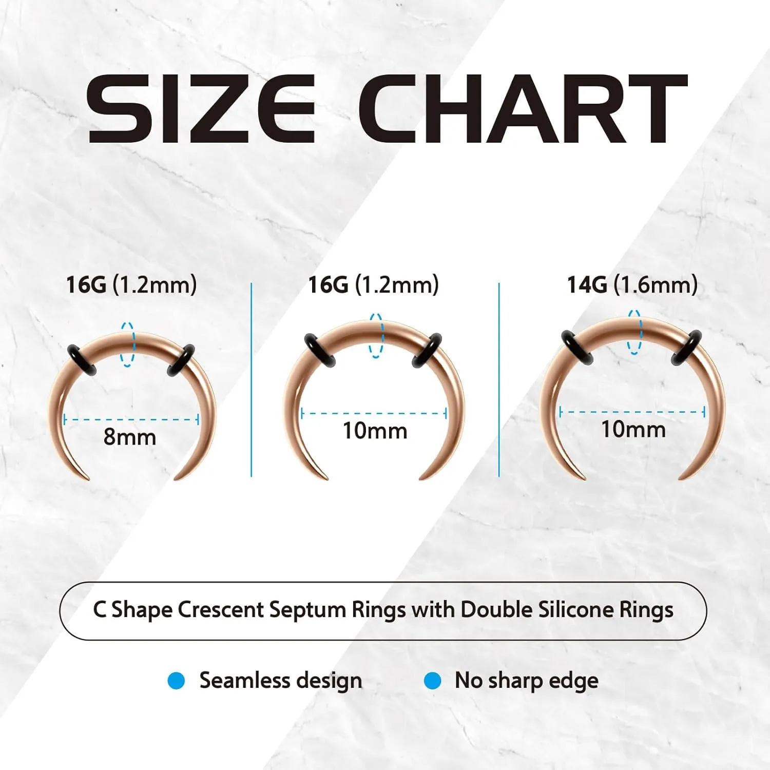 14G 16G 2Pcs Stainless Steel Pincher Septum Rings Tapers Ear Rings Crescent Tapers C Shape Buffalo Horseshoes Nose Rings O-Rings Hoops Body Piercing Jewelry Women Men