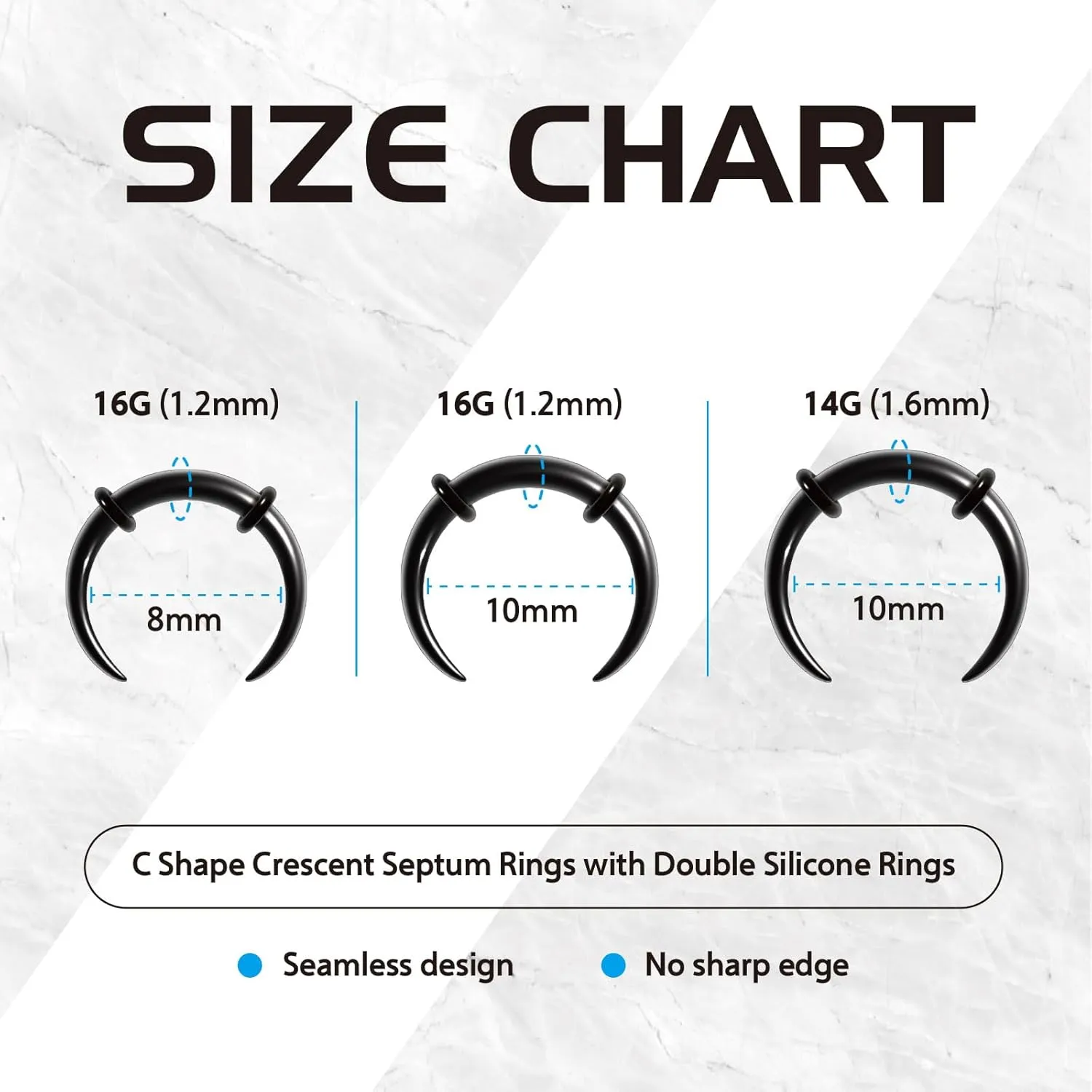 14G 16G 2Pcs Stainless Steel Pincher Septum Rings Tapers Ear Rings Crescent Tapers C Shape Buffalo Horseshoes Nose Rings O-Rings Hoops Body Piercing Jewelry Women Men