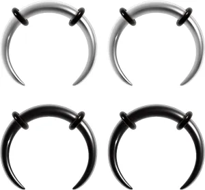 14G 16G 4Pcs Stainless Steel Pincher Septum Rings Tapers Ear Rings Crescent Tapers C Shape Buffalo Horseshoes Nose Rings Hoops Body Piercing Jewelry O-Rings Black Sliver
