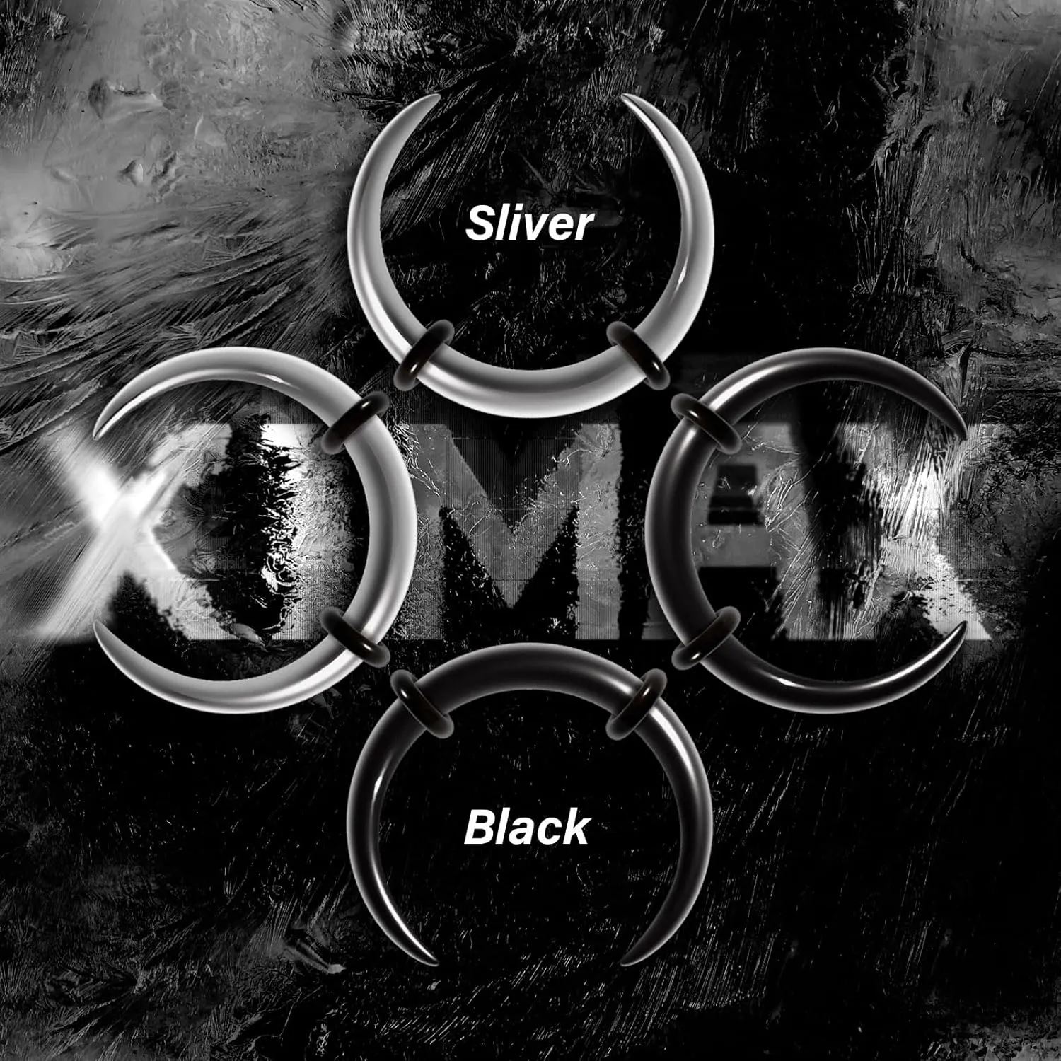 14G 16G 4Pcs Stainless Steel Pincher Septum Rings Tapers Ear Rings Crescent Tapers C Shape Buffalo Horseshoes Nose Rings Hoops Body Piercing Jewelry O-Rings Black Sliver
