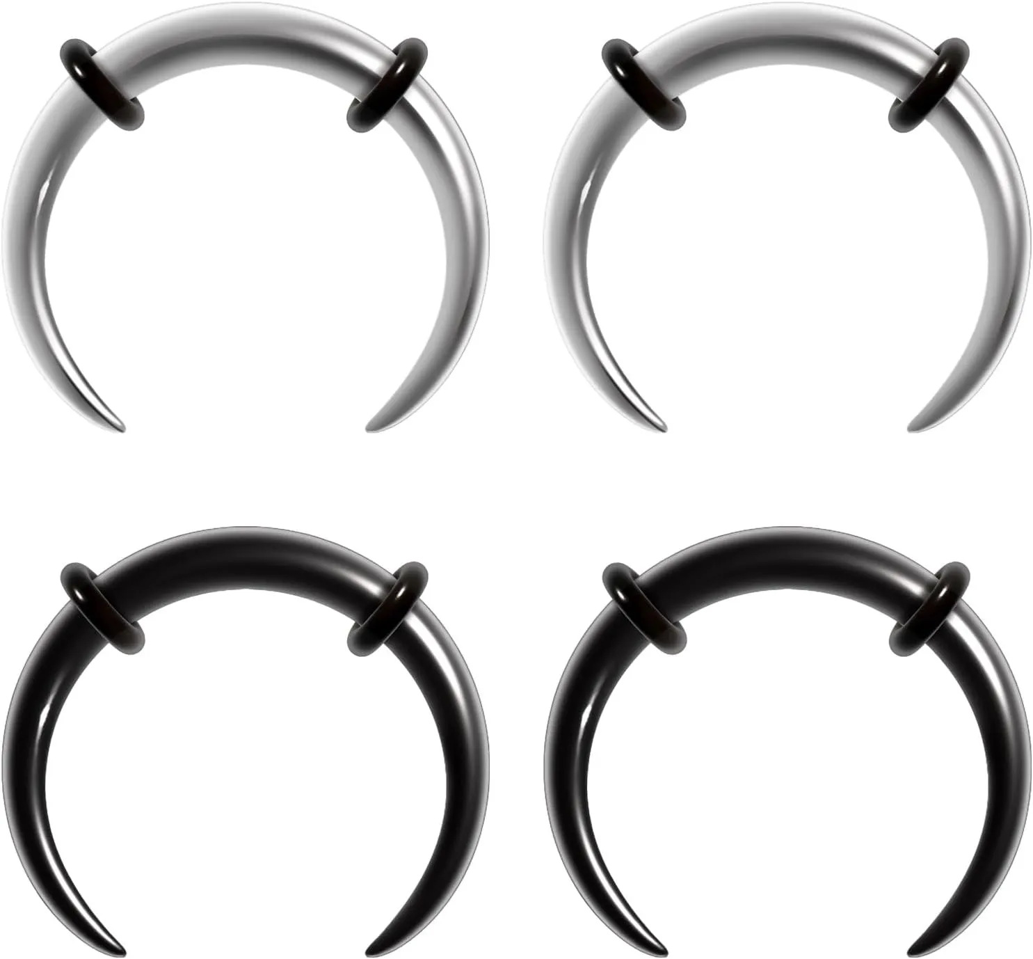 14G 16G 4Pcs Stainless Steel Pincher Septum Rings Tapers Ear Rings Crescent Tapers C Shape Buffalo Horseshoes Nose Rings Hoops Body Piercing Jewelry O-Rings Black Sliver