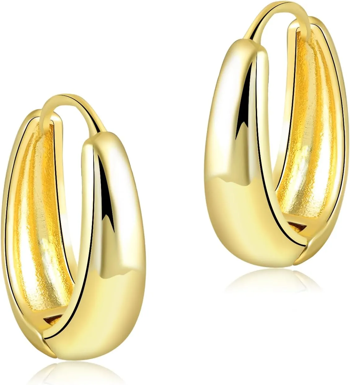 14K Gold Chunky Teardrop Shaped Oval Huggie Hoop Earrings for Women Large hoops