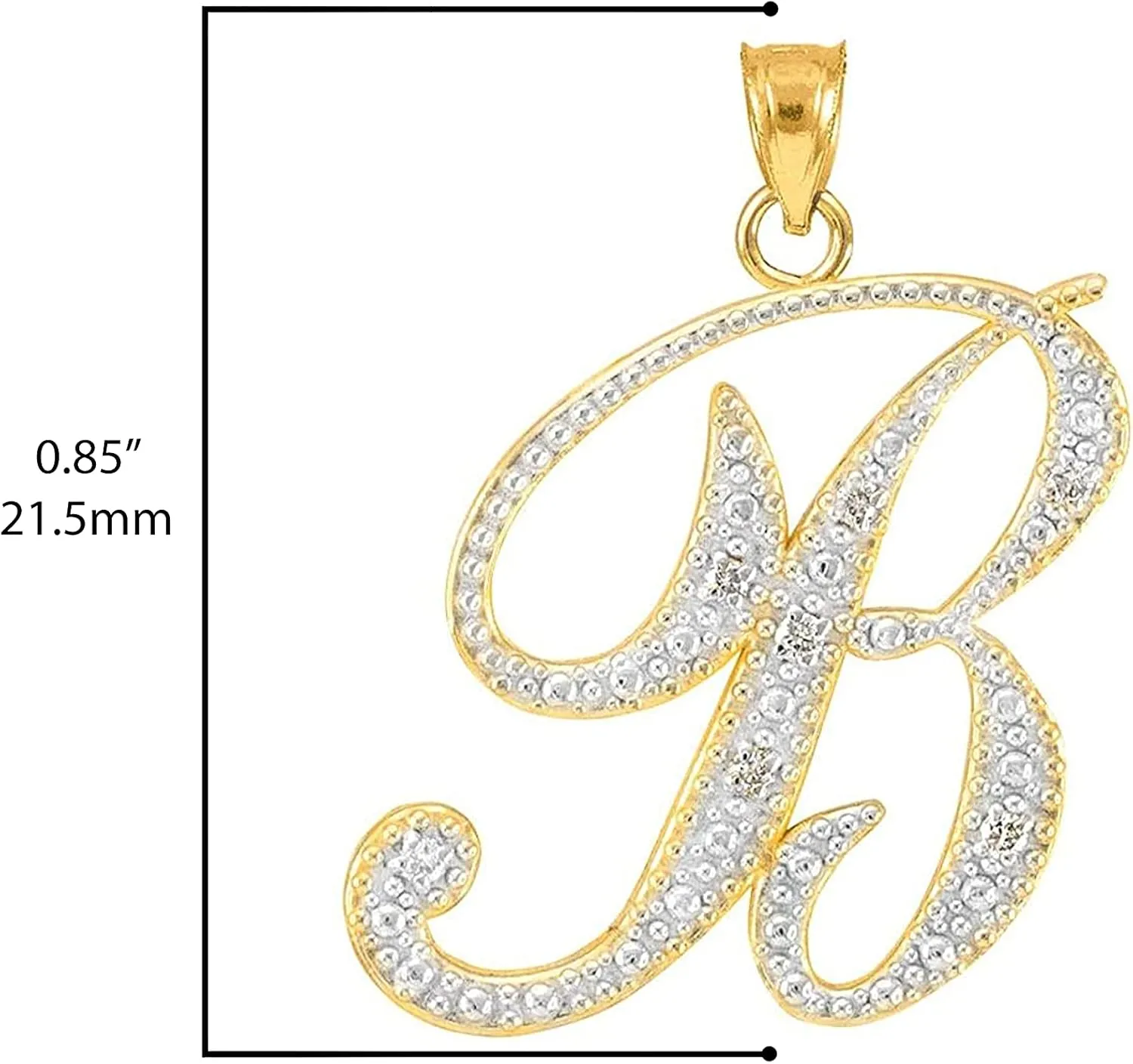 14K Gold Diamond Accented Fine Dangling Cursive Initial A-Z Charm 3/4" Pendant (J-K Color, I1-I2 Clarity) - Choice of Initial Letter and Gold Color
