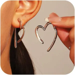 14k Gold Heart Hoop Earrings for Women Fashion Y2k Large Hollow Love Dangle Statement Earring Prom Party Formal Heart Earrings Trendy Silver Love Jewelry