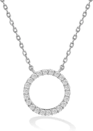 14K Gold or Platinum Plated Circle Pendant Necklace for Women with Cubic Zirconia | 18" Cable Chain