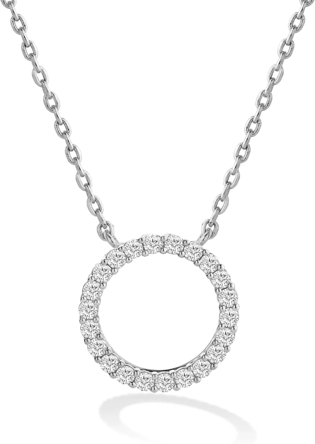 14K Gold or Platinum Plated Circle Pendant Necklace for Women with Cubic Zirconia | 18" Cable Chain