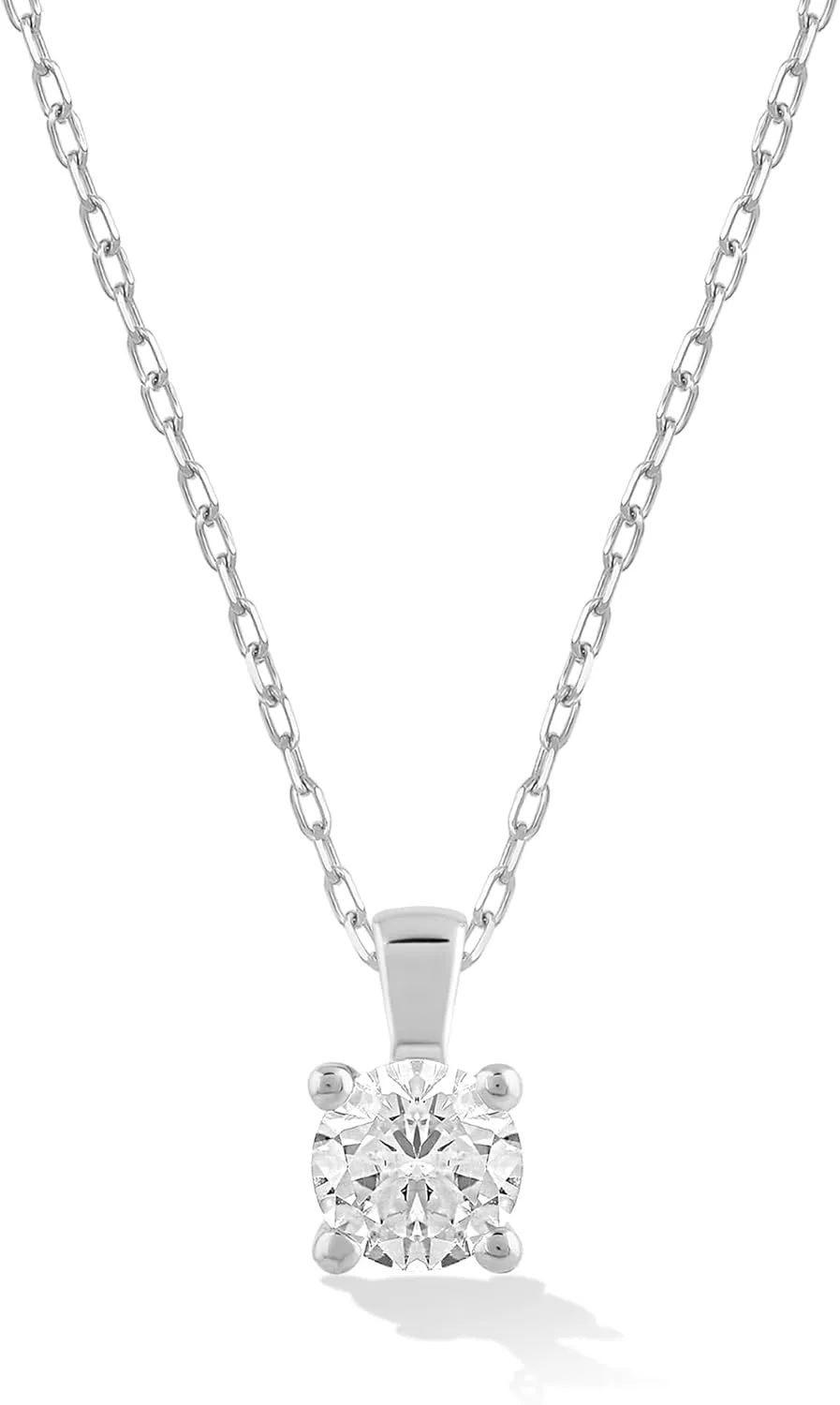 14K Gold or Platinum Plated Four Prong Solitaire Pendant Necklace for Women with Cubic Zirconia | 18" Cable Chain