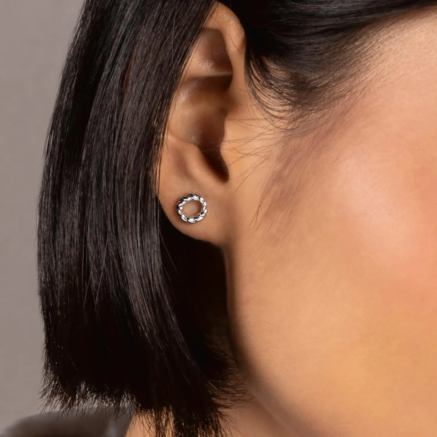 14K Gold or Platinum Plated Round Twisted Rope Stud Earrings for Women