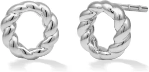 14K Gold or Platinum Plated Round Twisted Rope Stud Earrings for Women