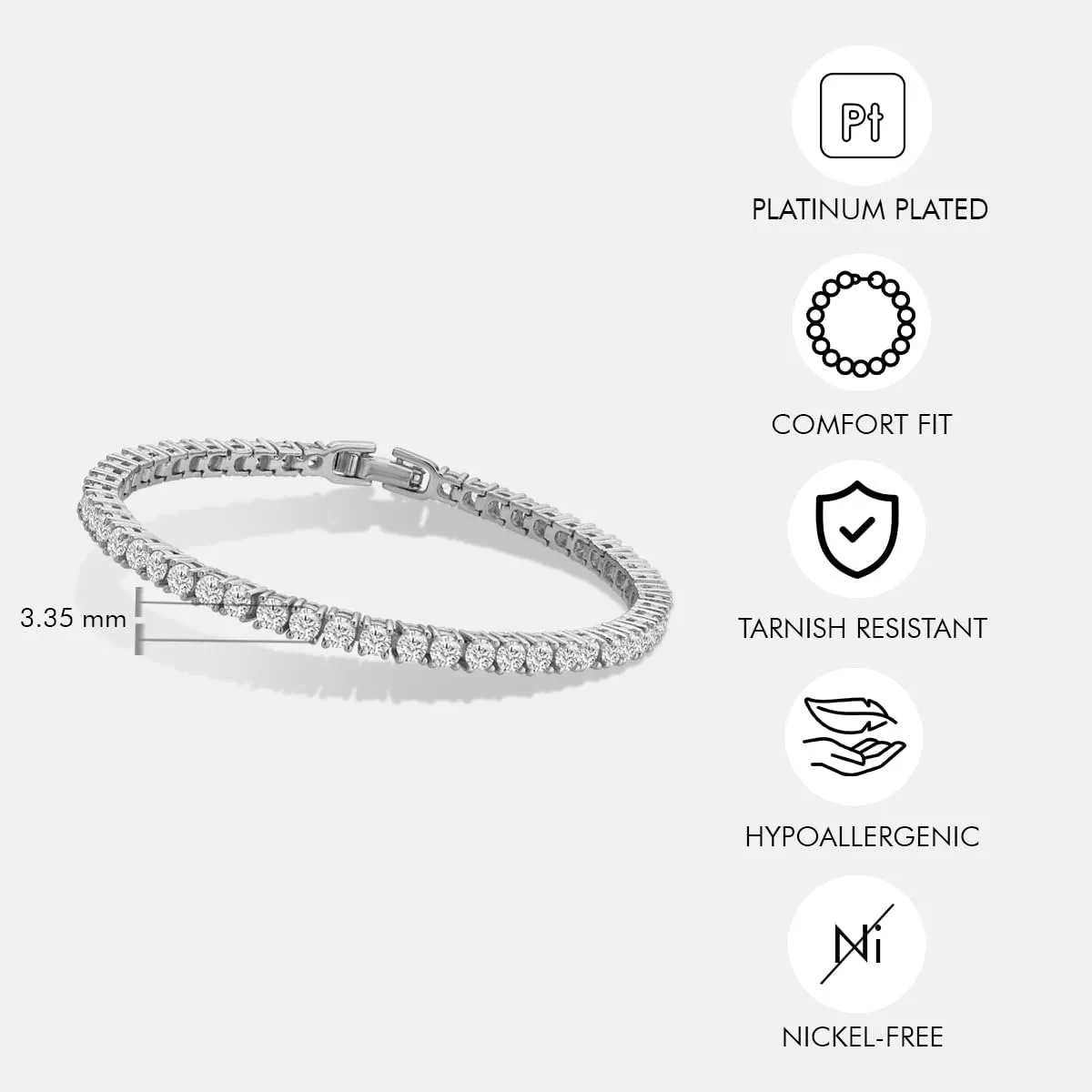 14K Gold or Platinum Plated Solitaire Tennis Bracelet for Women with Cubic Zirconia | Size 6.5-7.5 Inch
