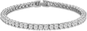 14K Gold or Platinum Plated Solitaire Tennis Bracelet for Women with Cubic Zirconia | Size 6.5-7.5 Inch