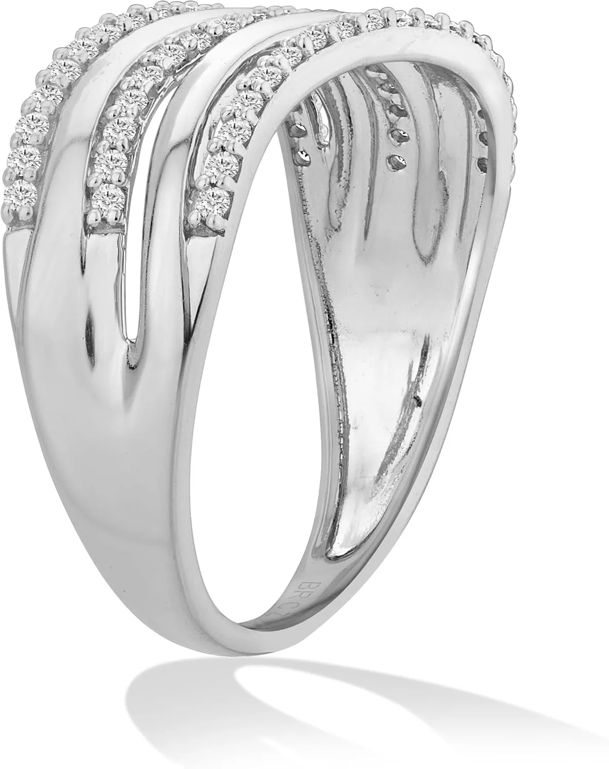 14K Gold or Platinum Plated Stacked Wave Ring for Women with Cubic Zirconia | Size 5 to 9