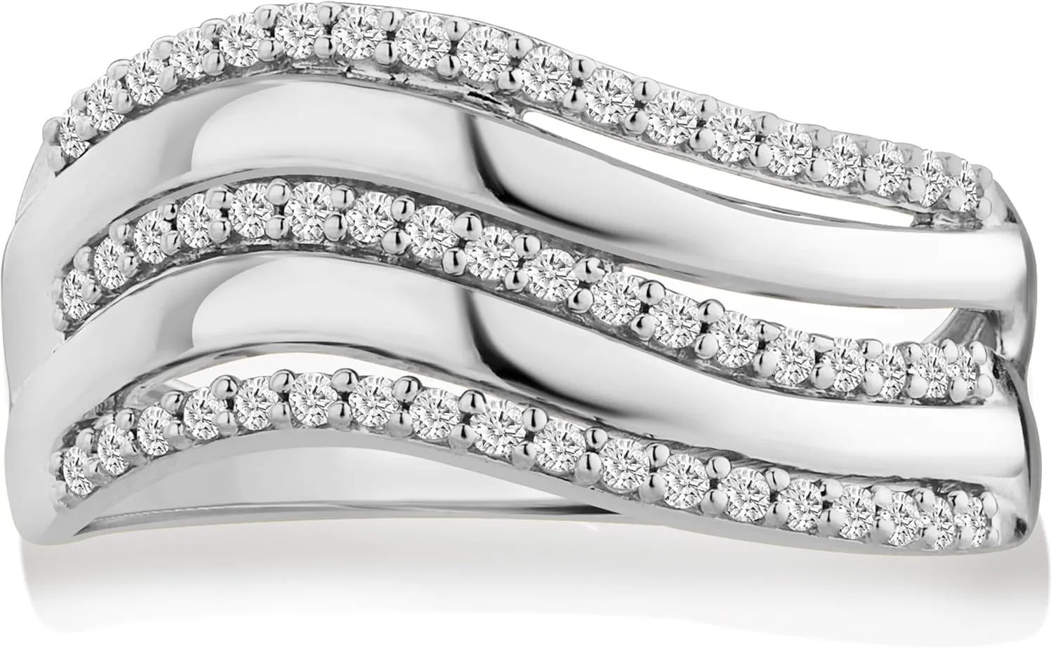 14K Gold or Platinum Plated Stacked Wave Ring for Women with Cubic Zirconia | Size 5 to 9