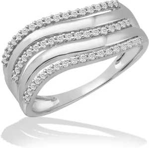 14K Gold or Platinum Plated Stacked Wave Ring for Women with Cubic Zirconia | Size 5 to 9