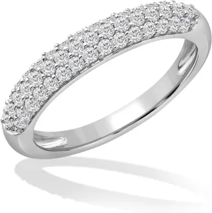 14K Gold or Platinum Plated Three Row Domed Band Ring for Women with Cubic Zirconia | Size 5 to 9