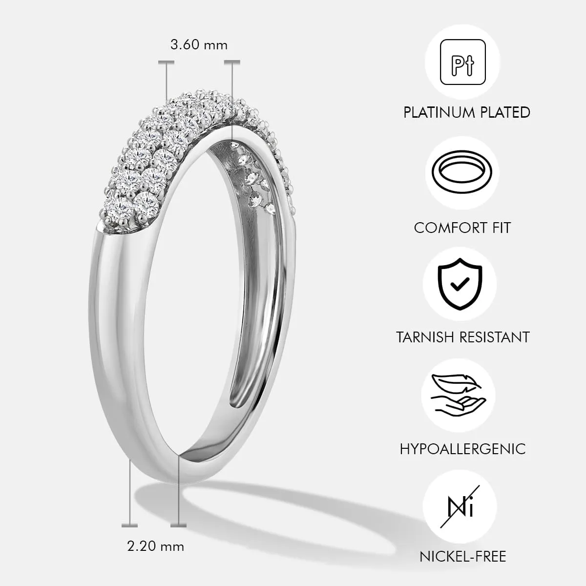 14K Gold or Platinum Plated Three Row Domed Band Ring for Women with Cubic Zirconia | Size 5 to 9