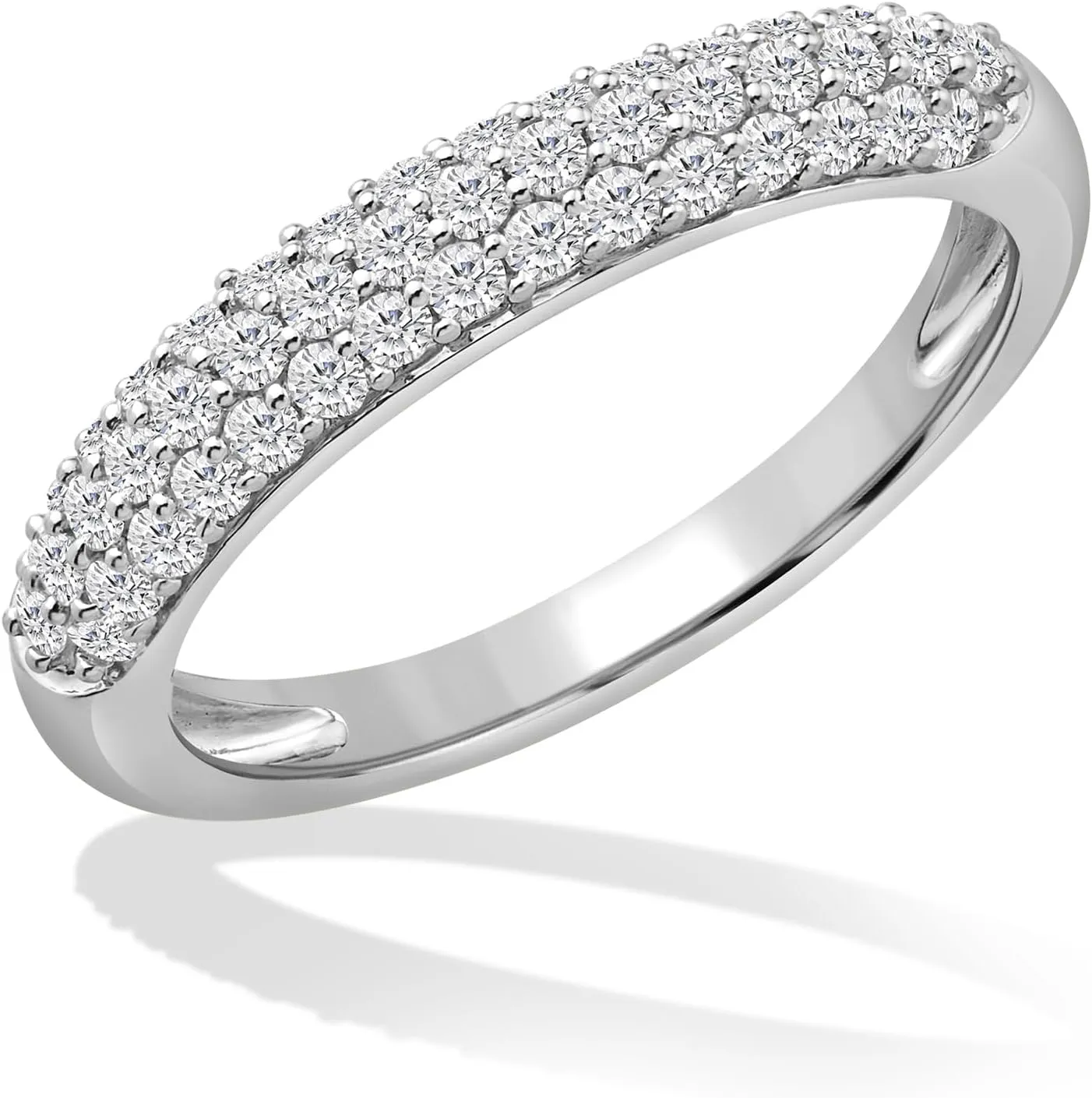14K Gold or Platinum Plated Three Row Domed Band Ring for Women with Cubic Zirconia | Size 5 to 9