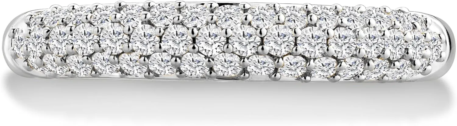 14K Gold or Platinum Plated Three Row Domed Band Ring for Women with Cubic Zirconia | Size 5 to 9