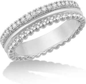 14K Gold or Platinum Plated Triple Stacked Bead Rimmed Band Ring for Women with Cubic Zirconia | Size 5 to 9