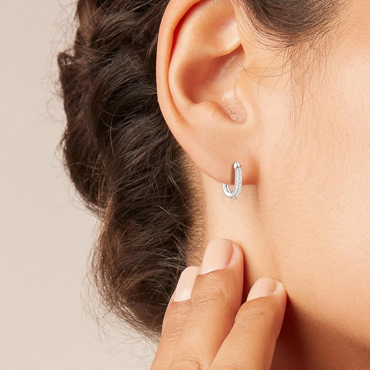14K Gold or Platinum Plated U-Shaped Huggie Hoop Earrings for Women with Cubic Zirconia