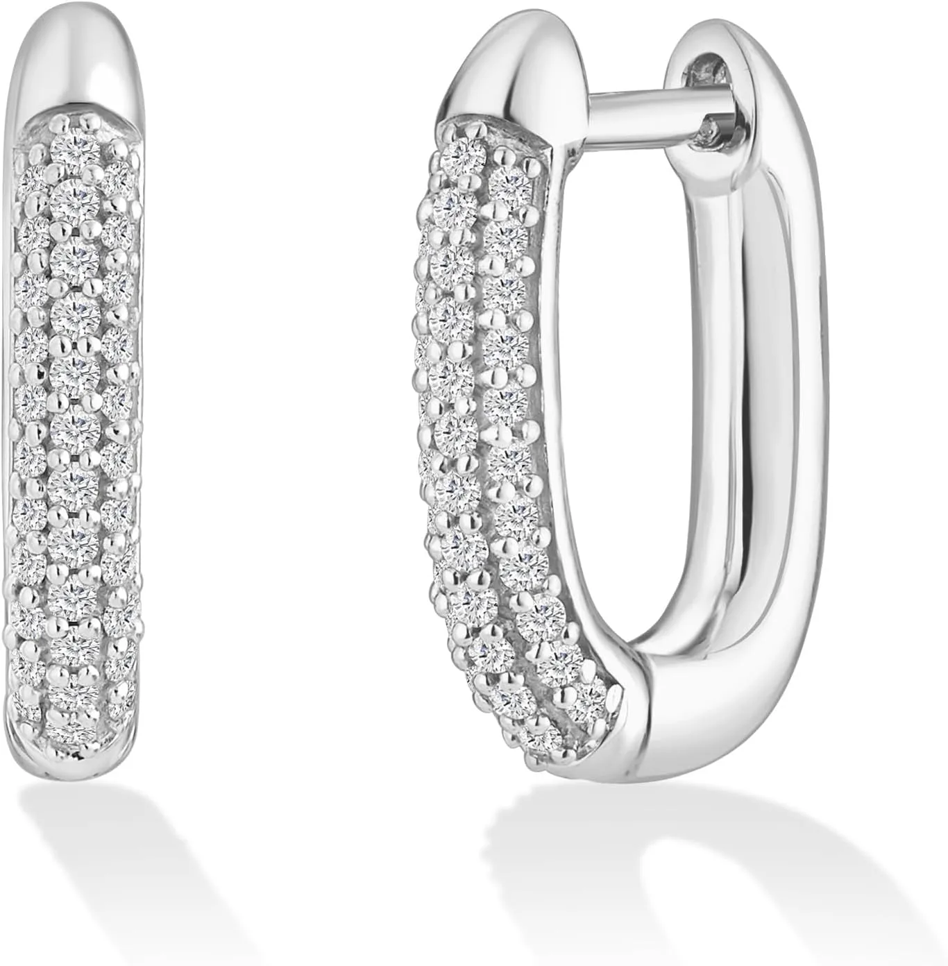 14K Gold or Platinum Plated U-Shaped Huggie Hoop Earrings for Women with Cubic Zirconia