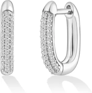 14K Gold or Platinum Plated U-Shaped Huggie Hoop Earrings for Women with Cubic Zirconia