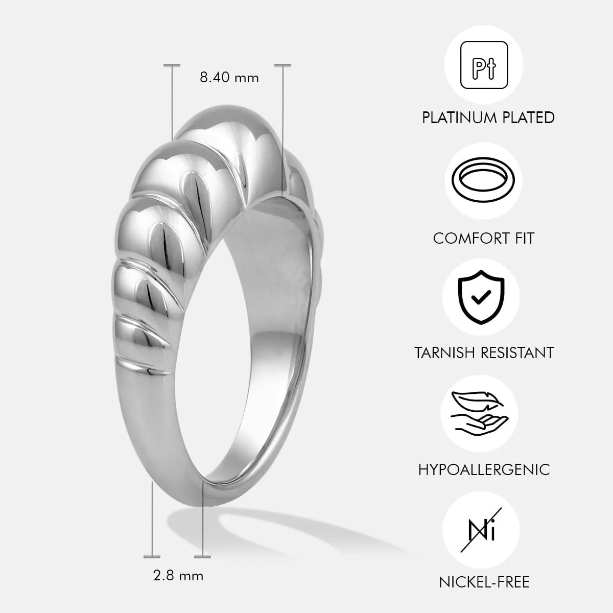 14K Gold or Platinum Plated Wide Croissant Ring for Women | Size 5 to 9