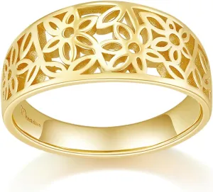 14K Gold/White Gold Plated Rings- Victorian Leaf Filigree Vintage Style Ring/Silver Rings, Gold Rings for Women- 10mm Band Size 4-12