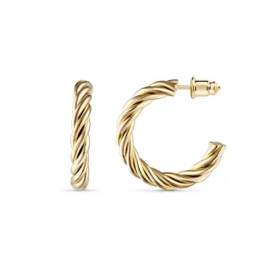 14K Real Gold Plated Twist Hoop Earrings, Gold Hoops for Women and Girls