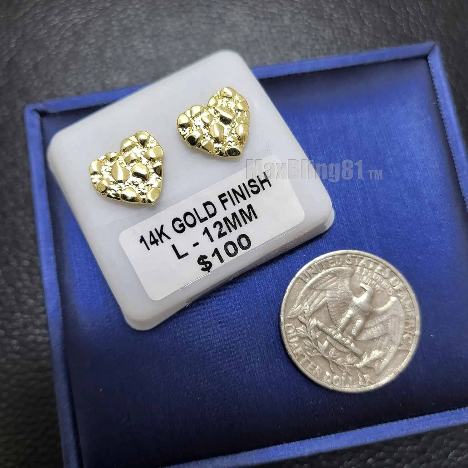 14k Solid Gold Plated Brass High-End Nugget Heart Love Vintage Cute Charm Pendant & 20" Figaro Chain Necklace & Stud Earrings Jewelry Gift For Women Men