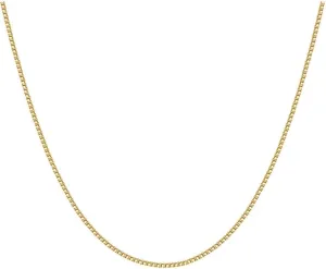 14K Solid Yellow Gold Box Chain Necklace for Women & Men, Gold Jewelry for Gift(0.6mm,1mm - Available in 16-24 Inch Lengths)