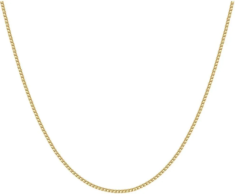 14K Solid Yellow Gold Box Chain Necklace for Women & Men, Gold Jewelry for Gift(0.6mm,1mm - Available in 16-24 Inch Lengths)