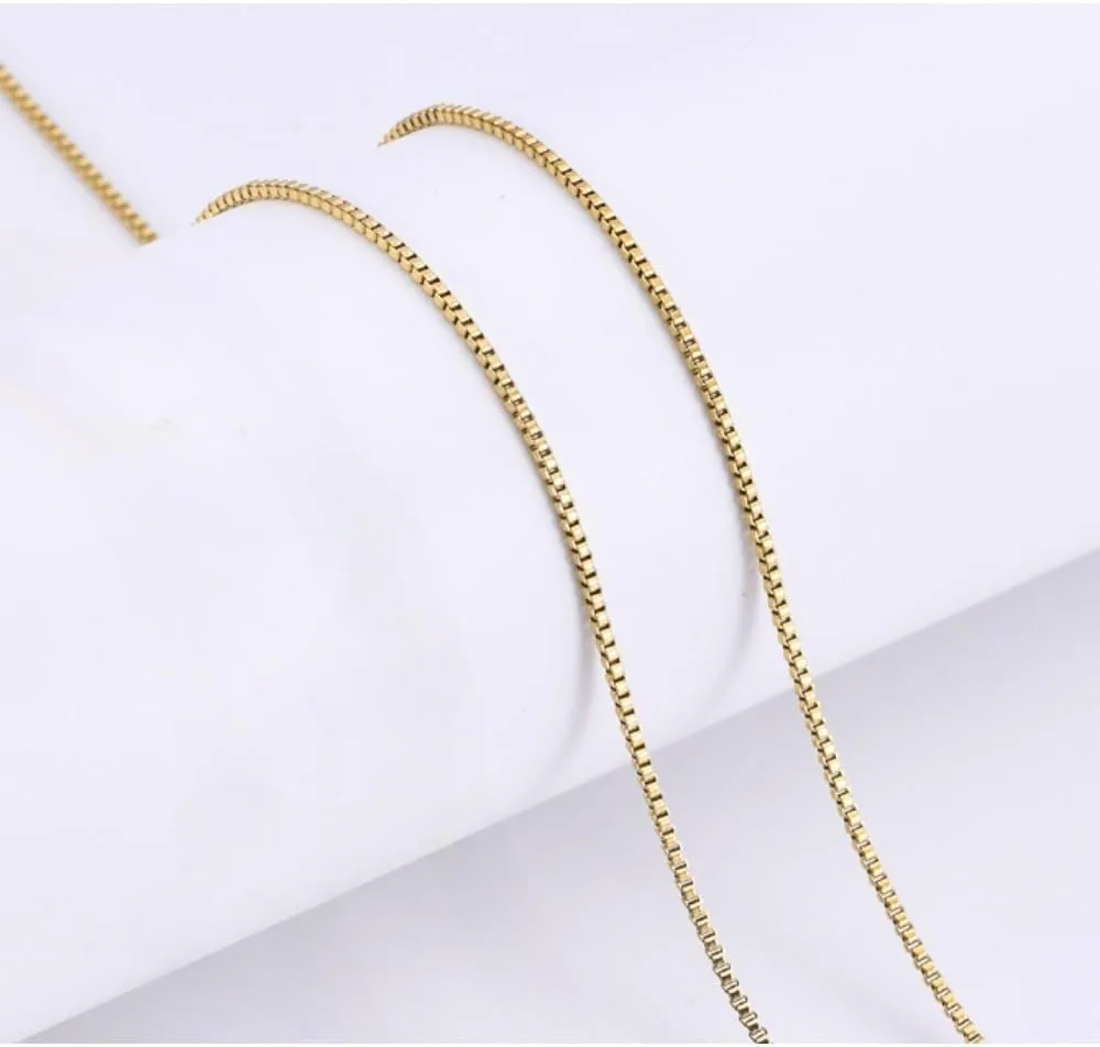 14K Solid Yellow Gold Box Chain Necklace for Women & Men, Gold Jewelry for Gift(0.6mm,1mm - Available in 16-24 Inch Lengths)