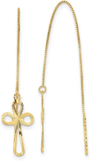 14k Solid Yellow Gold Polished Sparkle Cut Box Chain With Religious Faith Cross Threader Earrings 74x10mm Wide Stud Earring for Women and Men