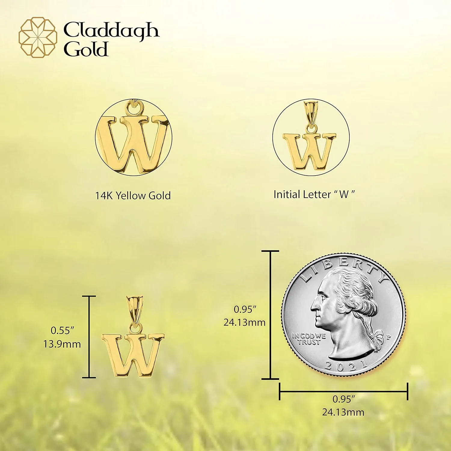 14K Yellow Gold Fine Mini Dangling Initial A-Z Charm 1/2" Pendant - Choice of Initial Letter