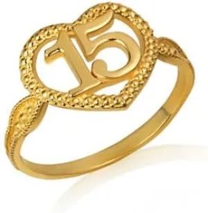 15 Anos Heart Quinceanera Textured Fine Ring Real Solid 10K Gold