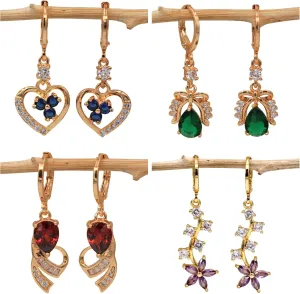 18K Gold Plated, 4 Pairs Drop Dangle Earrings Set for Women, Flower/Heart/Animal/Pearl Drop earrings, Hypoallergenic Cubic Zirconia Earrings, Lightweight, Party earrings, gold earrings, Jewelry for Gifts, Fashion