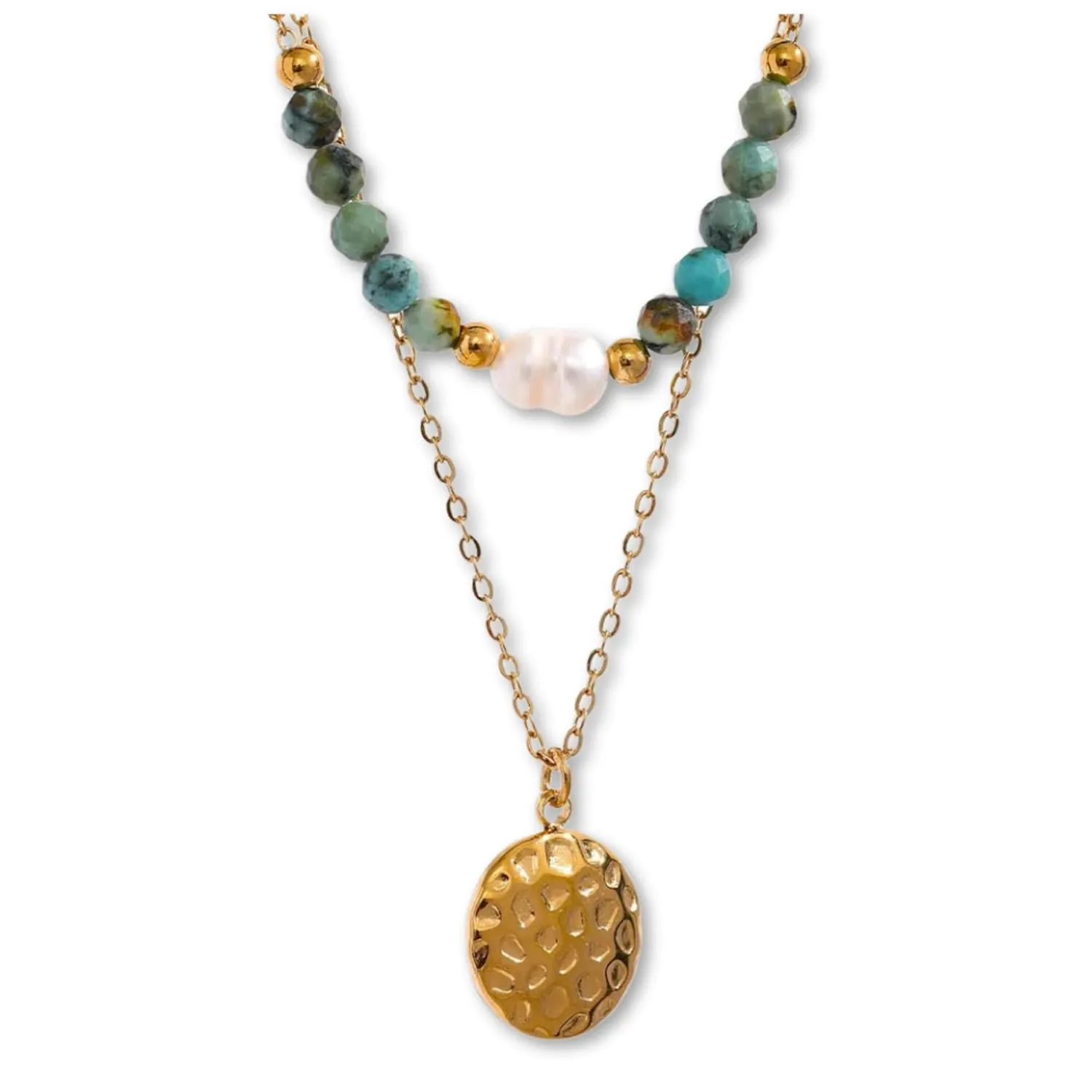 18K Gold Plated Necklace - Stainless Steel Necklace for Women - Stainless Steel Jewelry For Women - Non Tarnish Necklace - Stainless Steel Pendant (Double Layered)