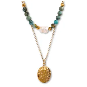 18K Gold Plated Necklace - Stainless Steel Necklace for Women - Stainless Steel Jewelry For Women - Non Tarnish Necklace - Stainless Steel Pendant (Double Layered)