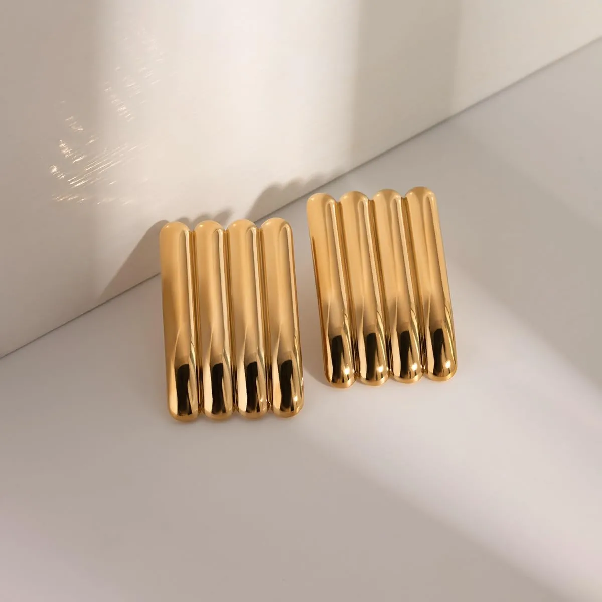 18K Gold Plated Stainless Steel Earrings for Women - Trendy Irregular Chunky Statement Drop Earrings