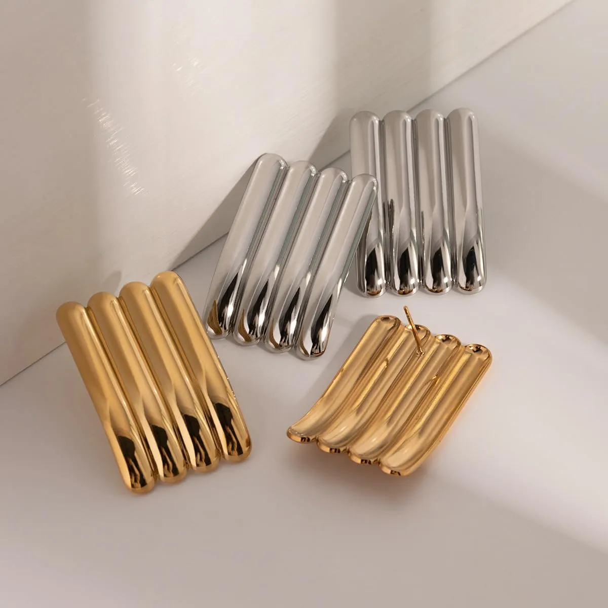 18K Gold Plated Stainless Steel Earrings for Women - Trendy Irregular Chunky Statement Drop Earrings
