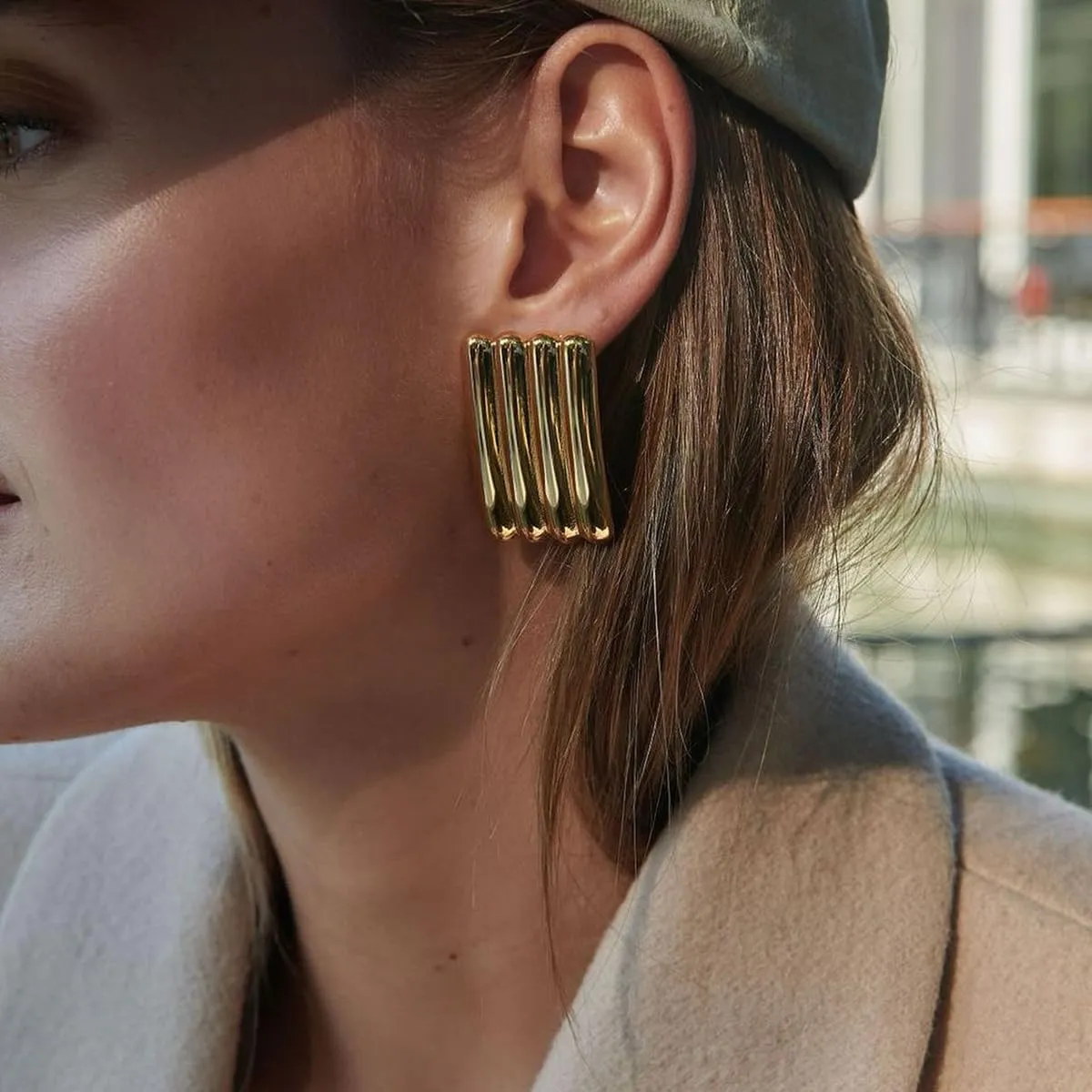 18K Gold Plated Stainless Steel Earrings for Women - Trendy Irregular Chunky Statement Drop Earrings