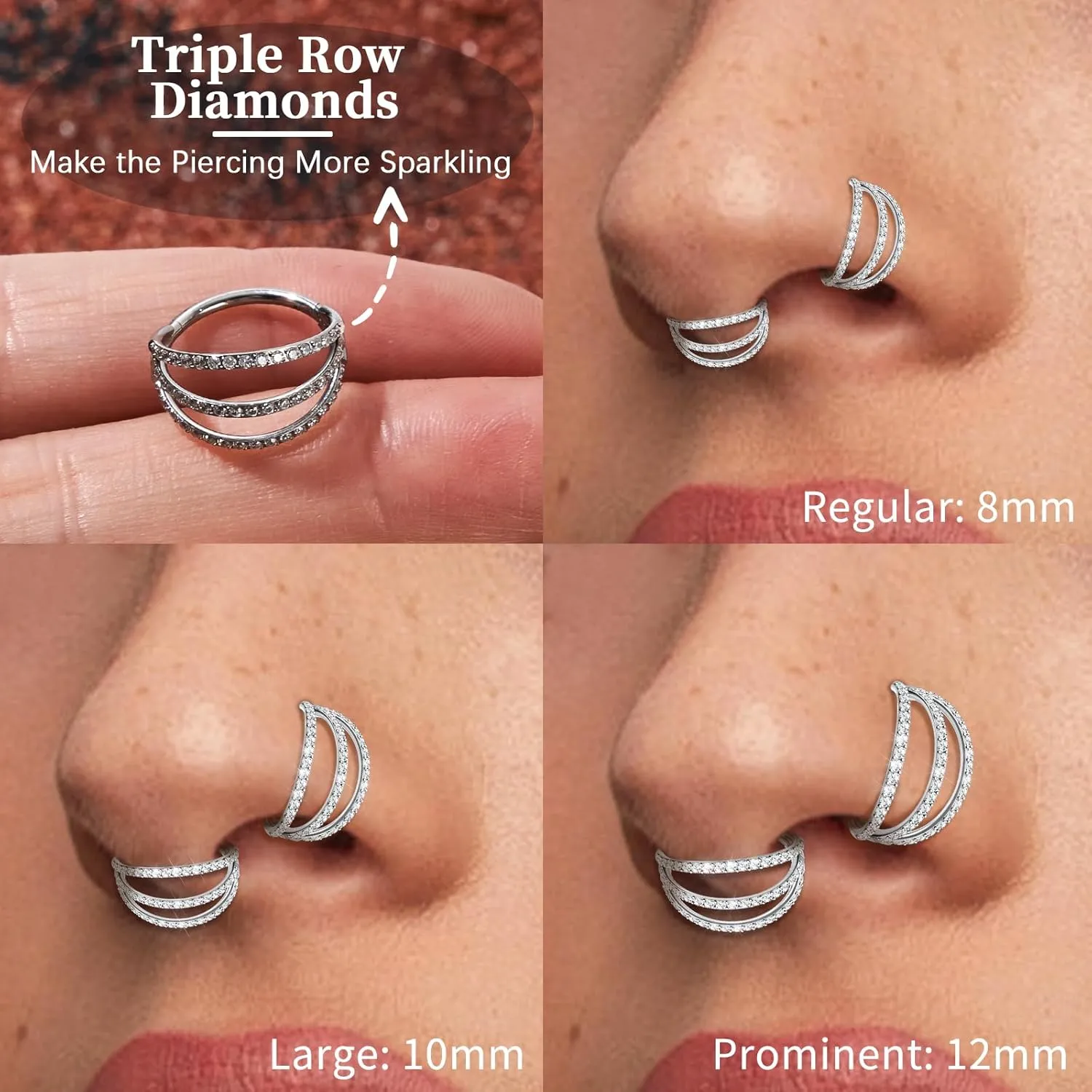 1PC Nose Ring Hoop G23 Titanium CZ Helix Rook Conch Cartilage Daith Tragus Earrings Hinged Segment Nostril Piercing Septum Clicker 18G 16G Silver Gold Lip Ring 8mm 10mm 12mm