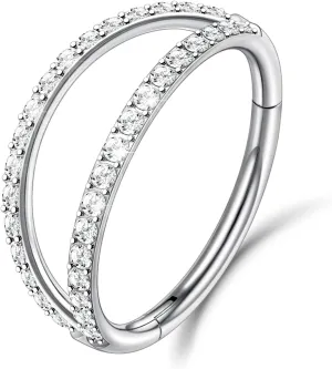 1PC Nose Ring Hoop G23 Titanium CZ Helix Rook Conch Cartilage Daith Tragus Earrings Hinged Segment Nostril Piercing Septum Clicker 18G 16G Silver Gold Lip Ring 8mm 10mm 12mm