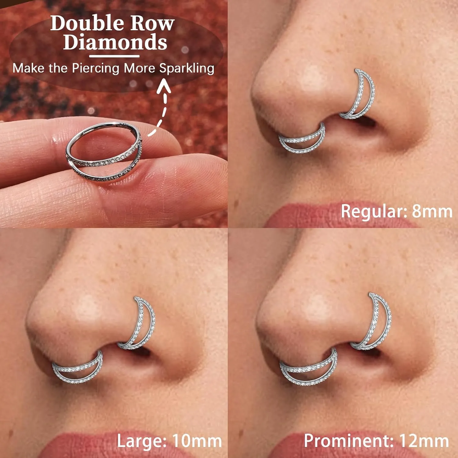 1PC Nose Ring Hoop G23 Titanium CZ Helix Rook Conch Cartilage Daith Tragus Earrings Hinged Segment Nostril Piercing Septum Clicker 18G 16G Silver Gold Lip Ring 8mm 10mm 12mm